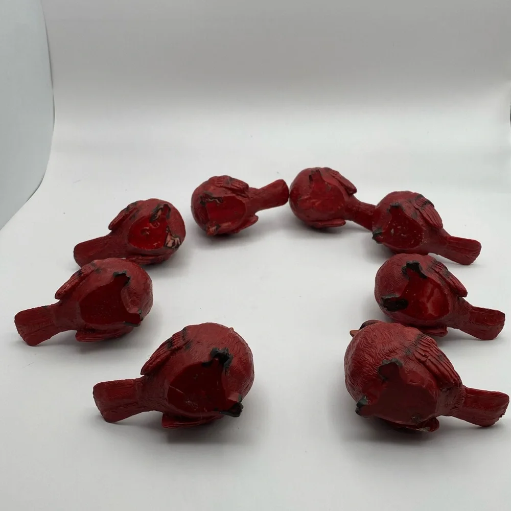 Set of 8 Red Cardinal Figurines Small Resin Bird Statues Winter Home Decor - Picture 4 of 7